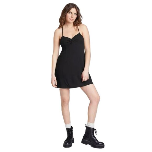Wild Fable Solid Black 100% Rayon Sleeveless Fit & Flare Mini Dress -- Small 4/6 - Picture 2 of 8